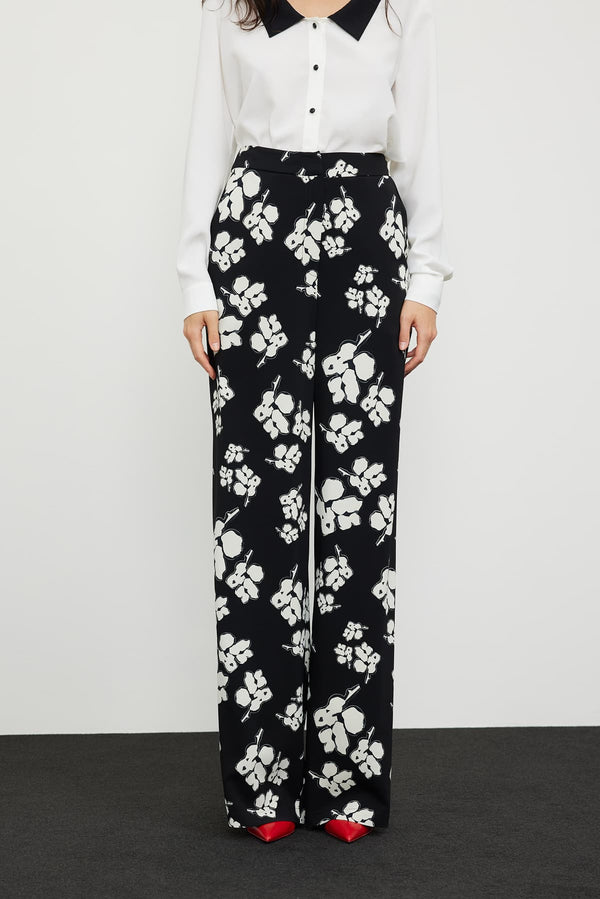 Roman Floral Print Wide Leg Trousers Multi Color