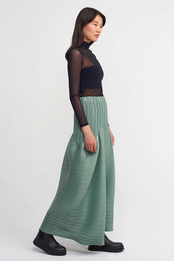 Nu High Waisted Pleated Trousers Green