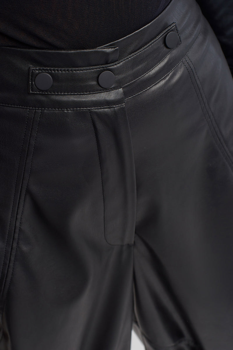 Nu Vegan Leather Draped Trousers Black