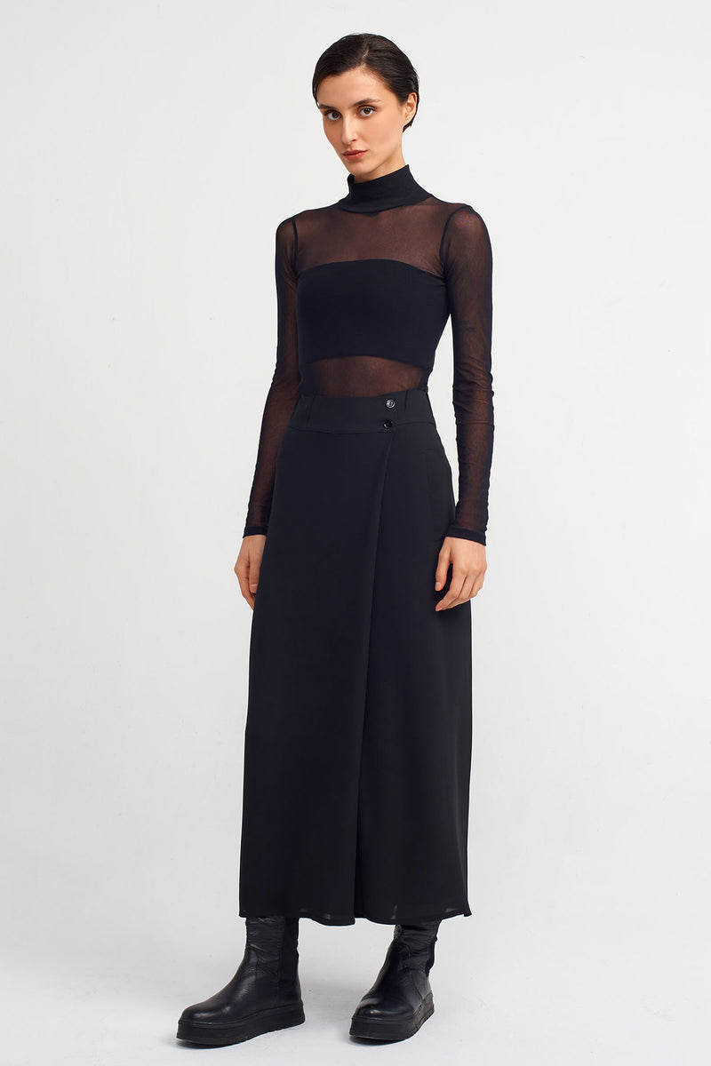 Nu Front Slit Skirt Pants Black