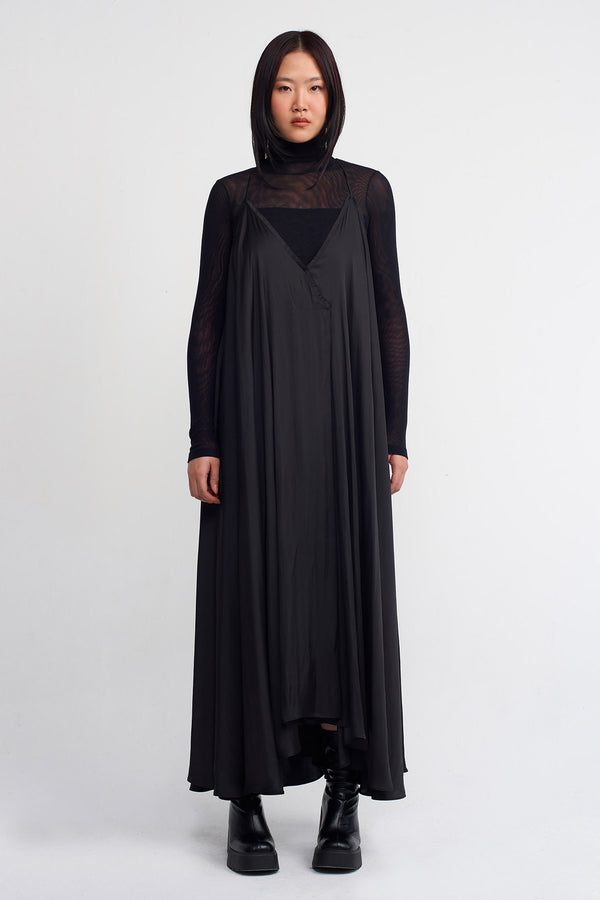 NU Satin Thin Strap Dress Black