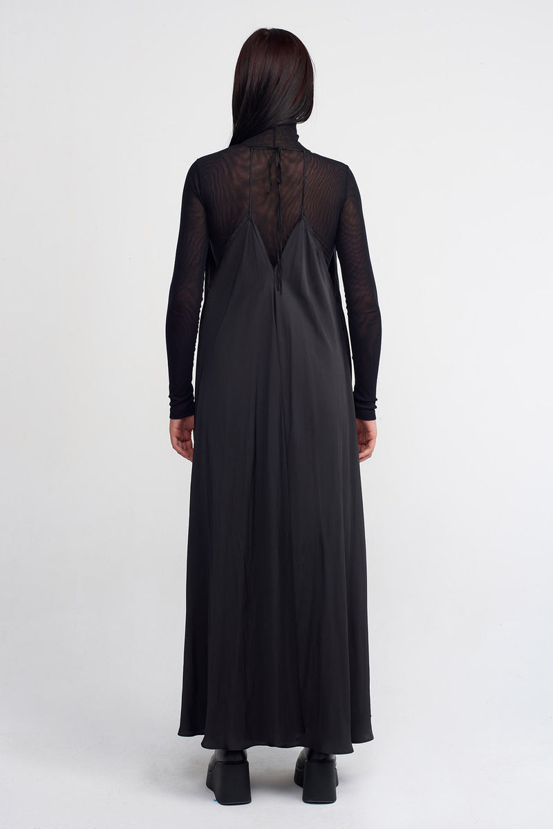 NU Satin Thin Strap Dress Black