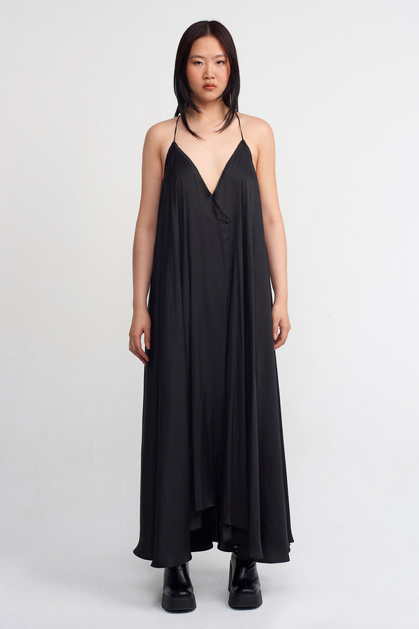 NU Satin Thin Strap Dress Black