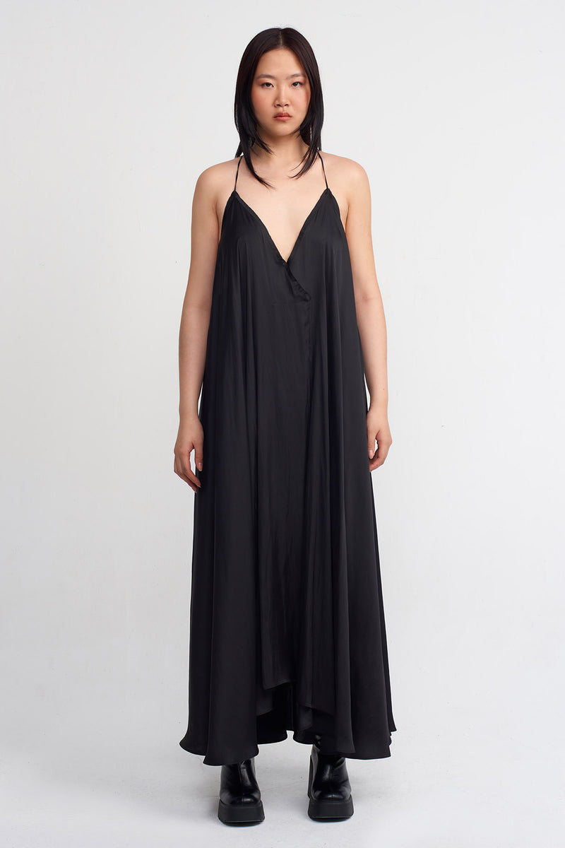 NU Satin Thin Strap Dress Black