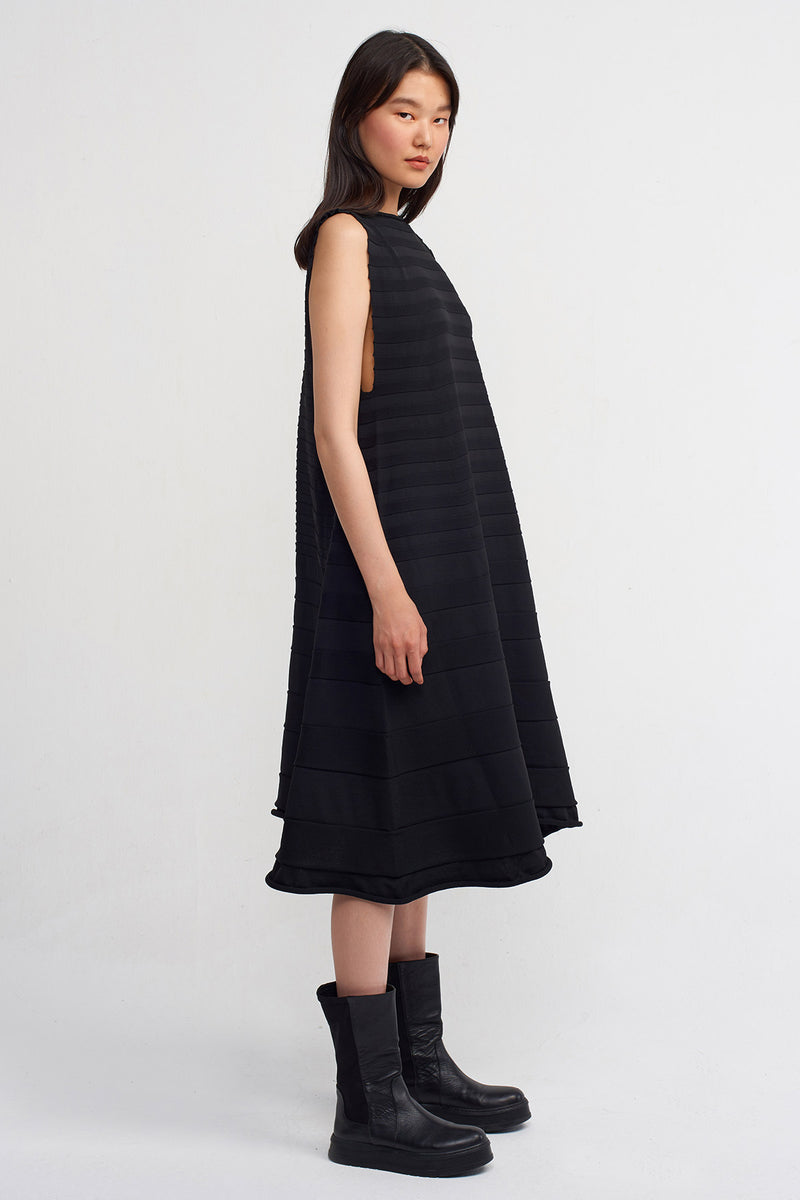 Nu Stripe Detailed Knit Midi Dress Black