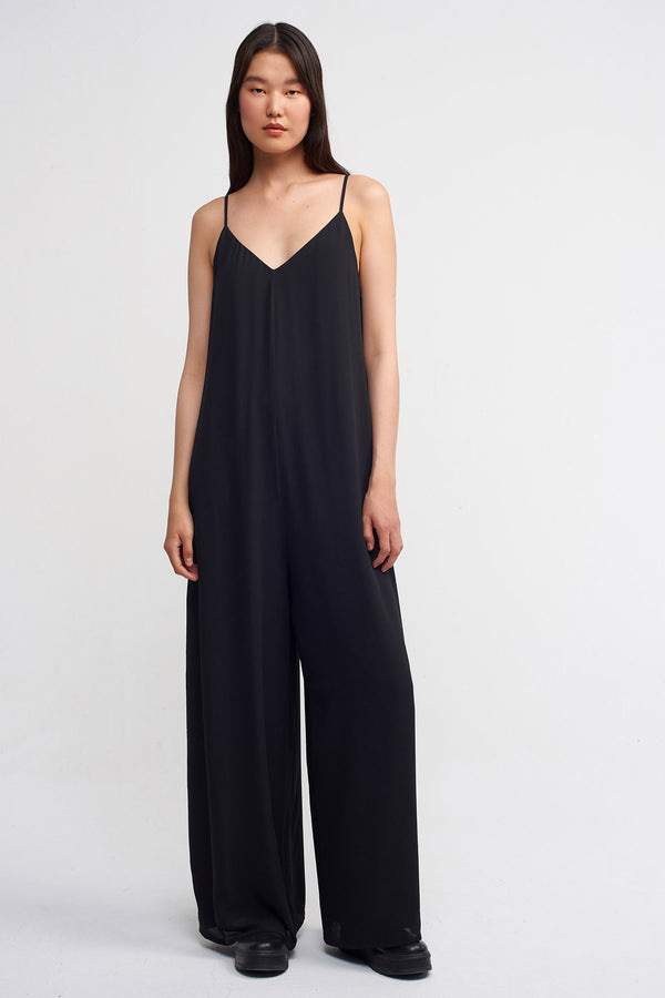 Nu Strappy Jumpsuit With Metal Trim Black