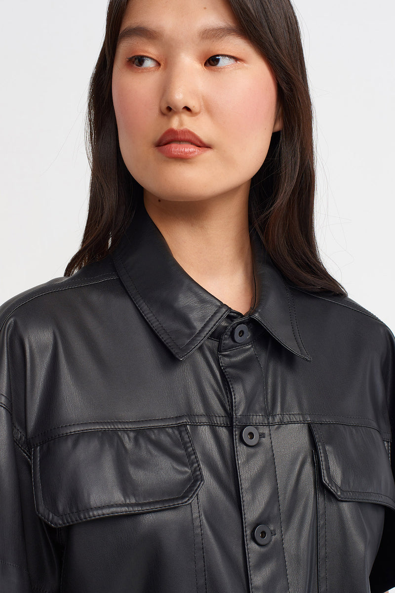 Nu Faux Leather Biker Jumpsuit Black