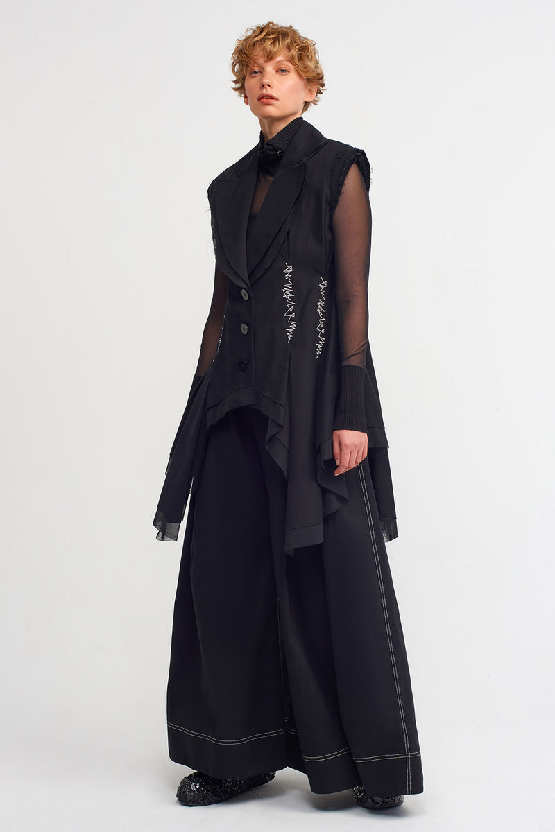 NU Embroidered Waist Fitted Vest Black