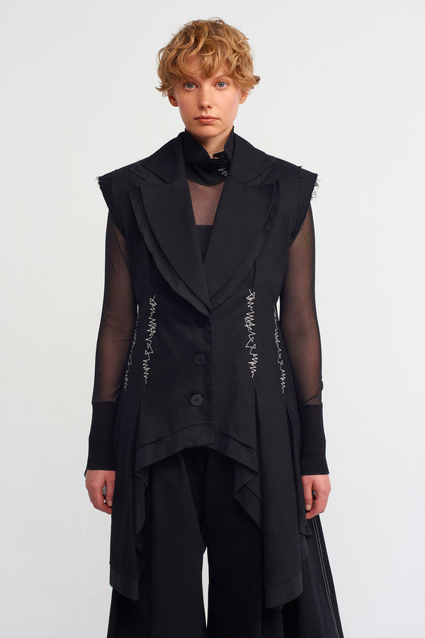 NU Embroidered Waist Fitted Vest Black