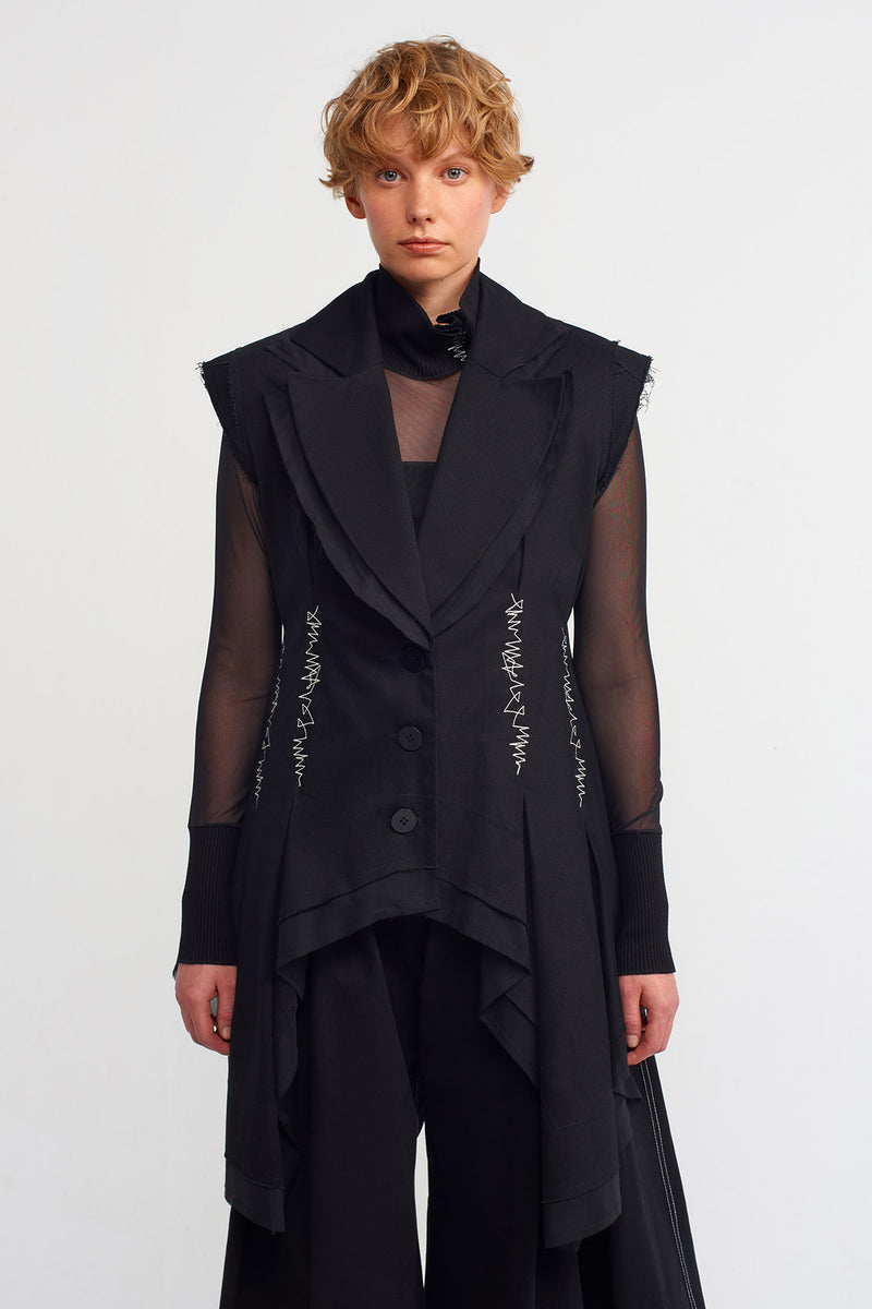 NU Embroidered Waist Fitted Vest Black