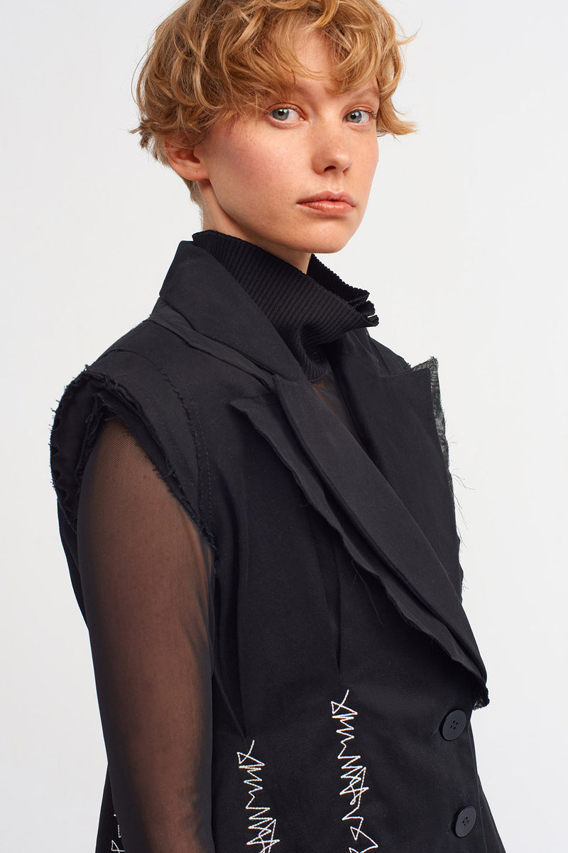 NU Embroidered Waist Fitted Vest Black