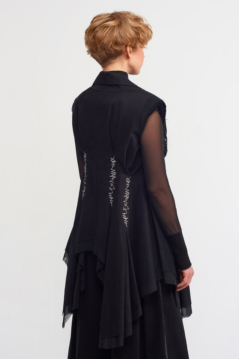 NU Embroidered Waist Fitted Vest Black