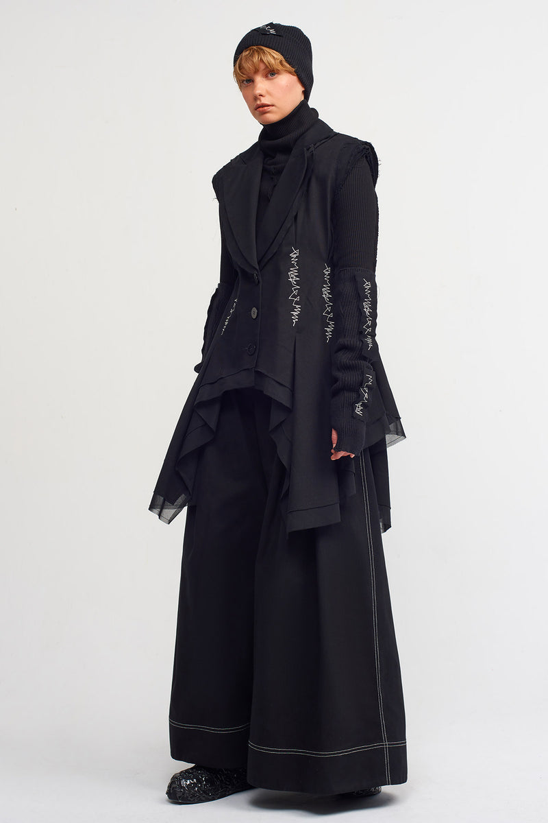 NU Embroidered Waist Fitted Vest Black