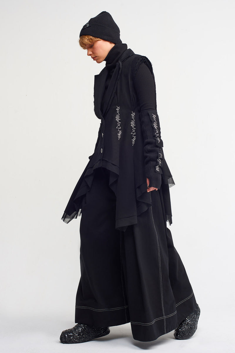 NU Embroidered Waist Fitted Vest Black