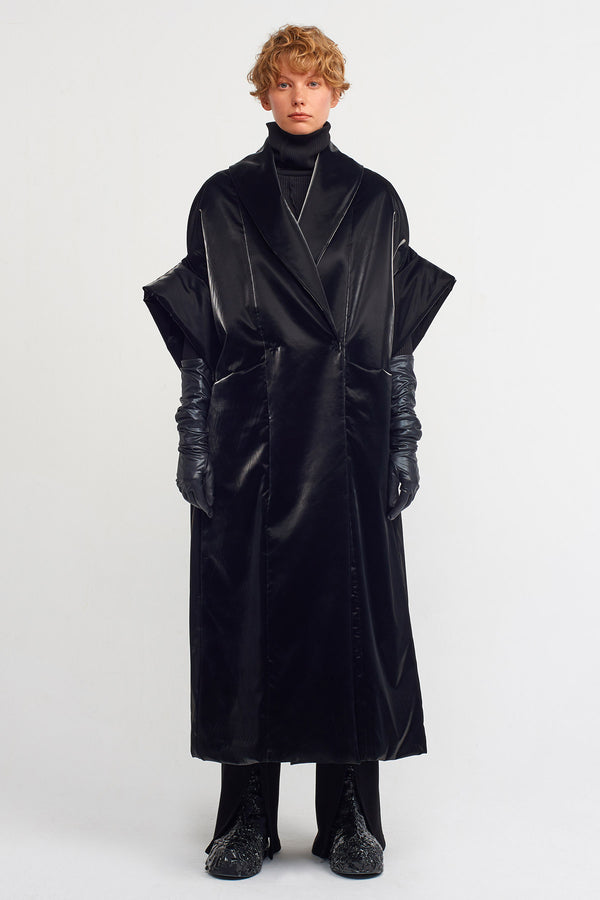 Nu Shiny Long Jacket Black