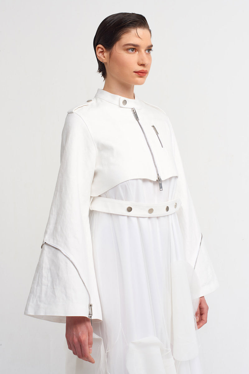 Nu Belt Detailed Crop Jacket Off White