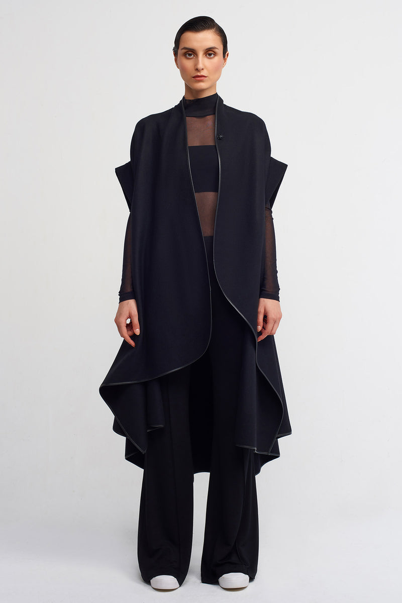 Nu Leather Trimmed Cape Jacket Black