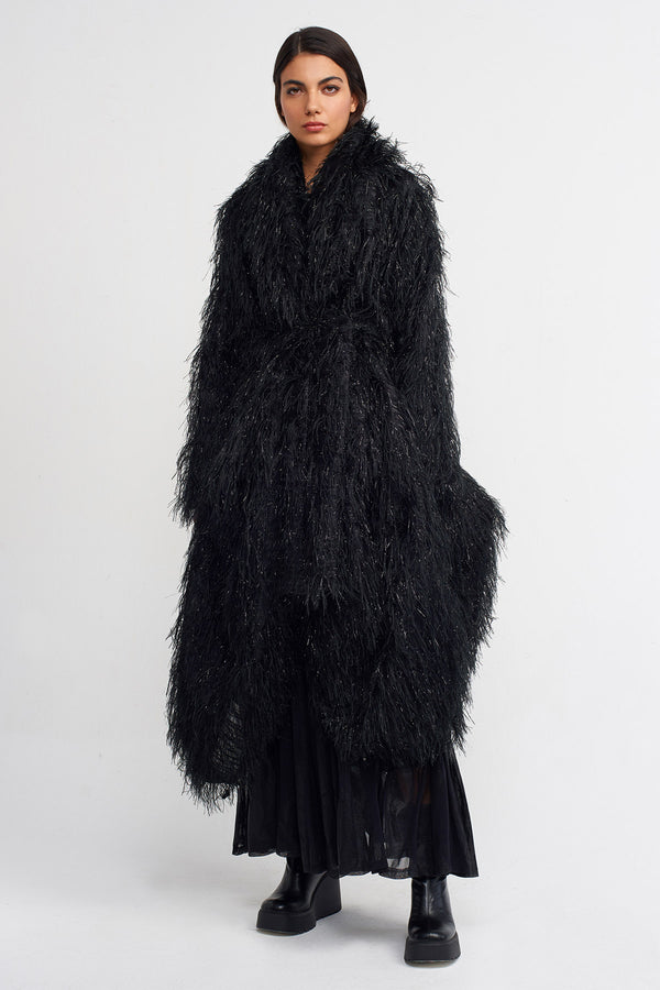 Nu Belted, Furry Oversized Jacket Black