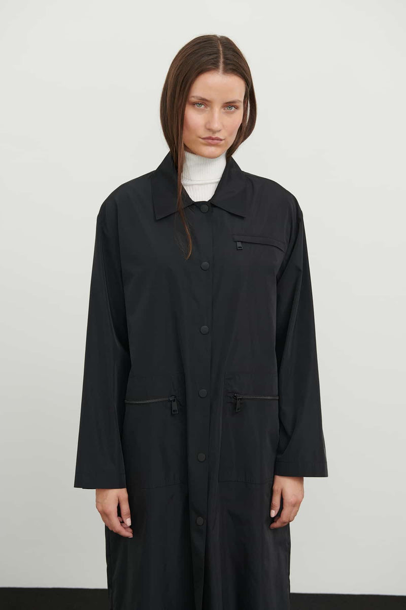 Roman Solid Midi Trench Coat Black