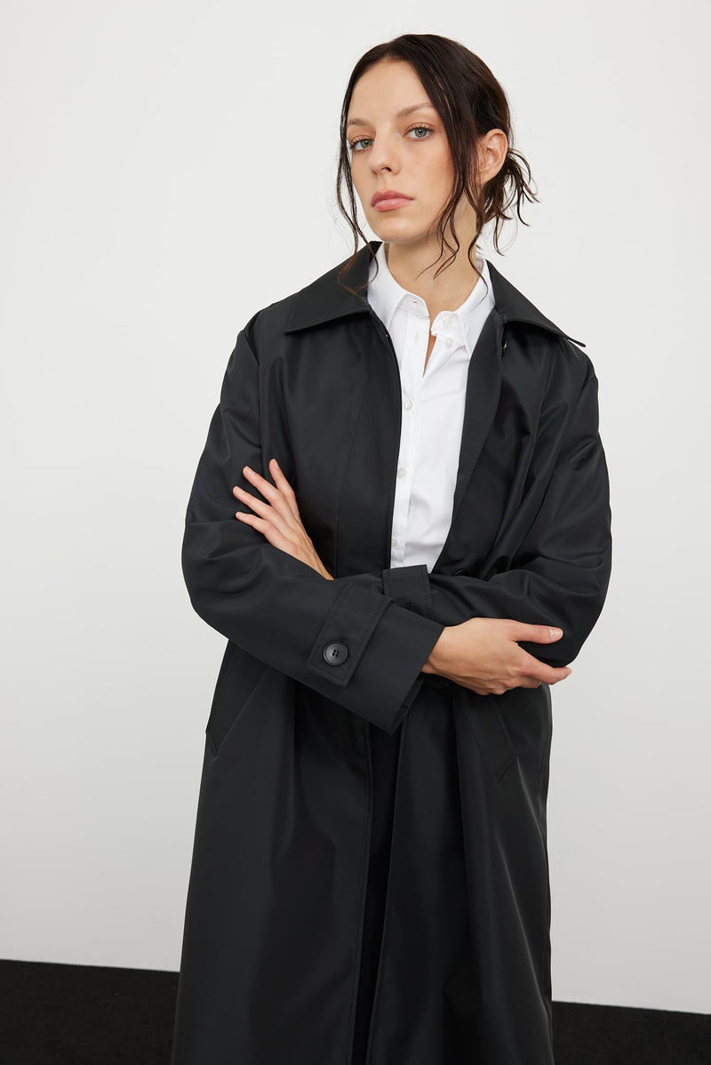 Roman Belted Waist Top Coat Black