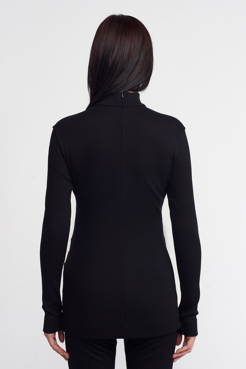NU Snap Detail Ribbed Blouse Black