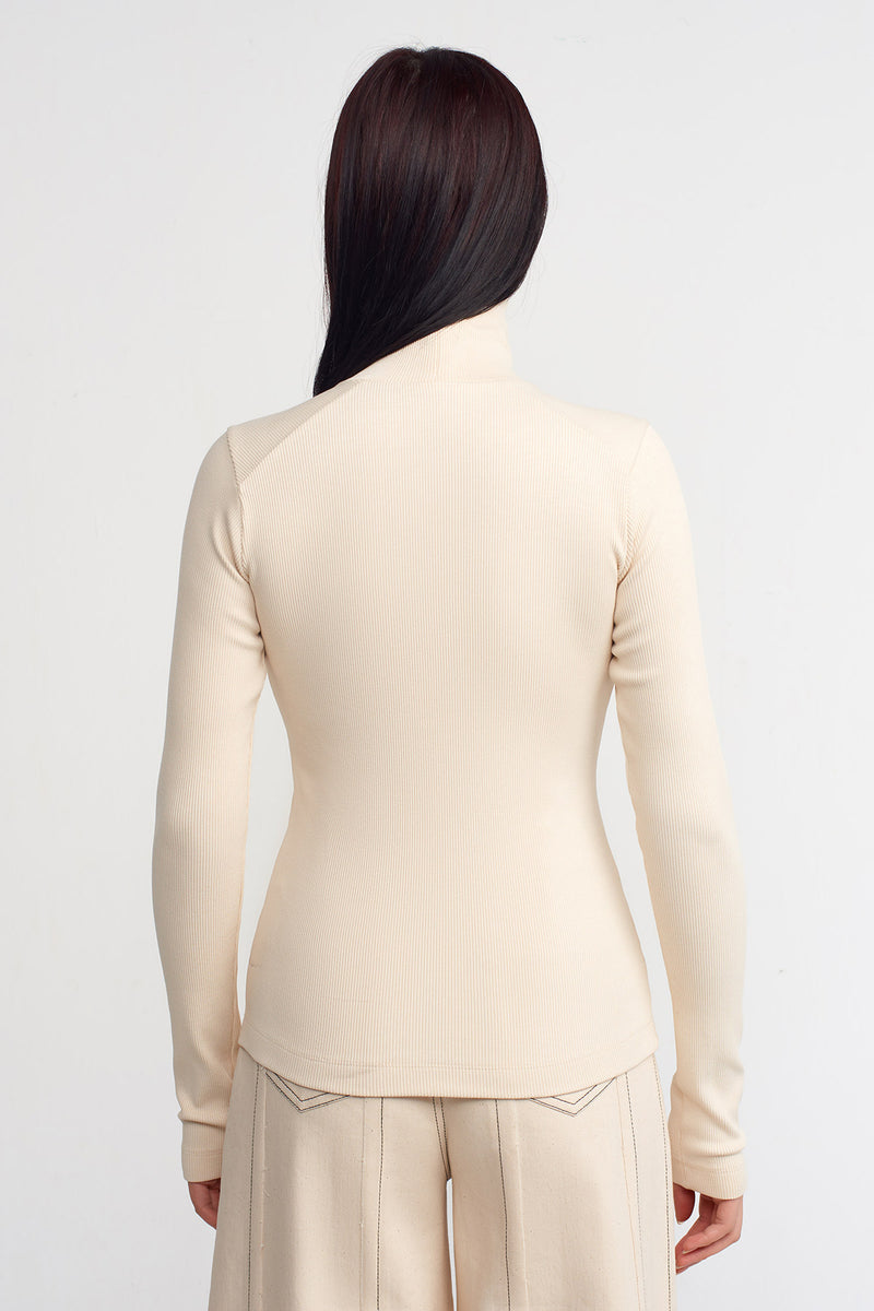 NU Turtleneck Ribbed Top Natural