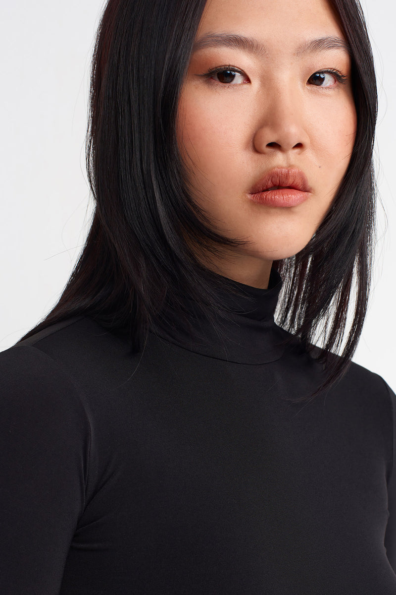 Nu Turtleneck Jersey Bodysuit Black