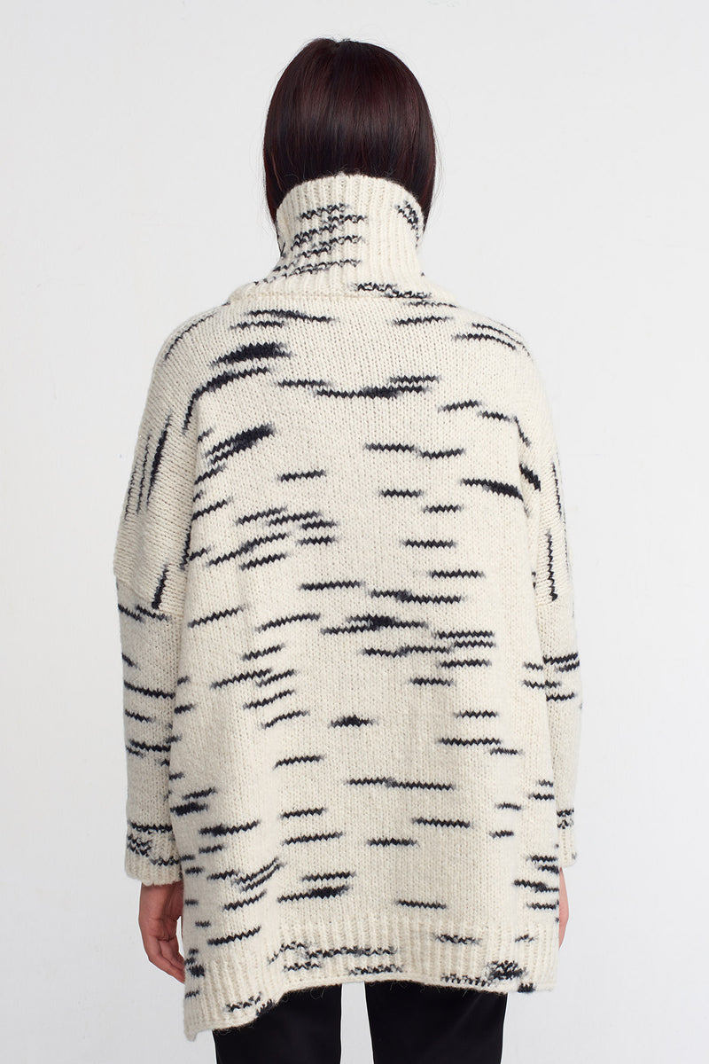 NU Mélange Patterned Turtleneck Knit Sweater Black/Ecru