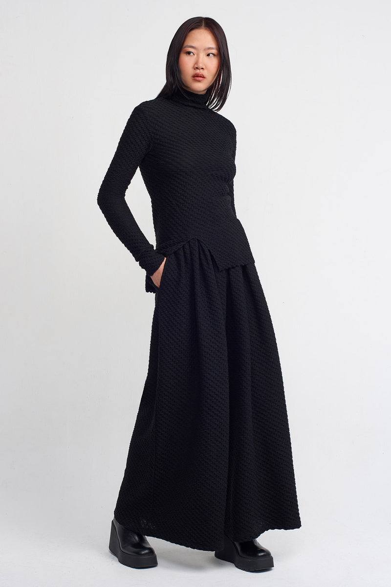 NU Textured Fabric Turtleneck Bodysuit Black