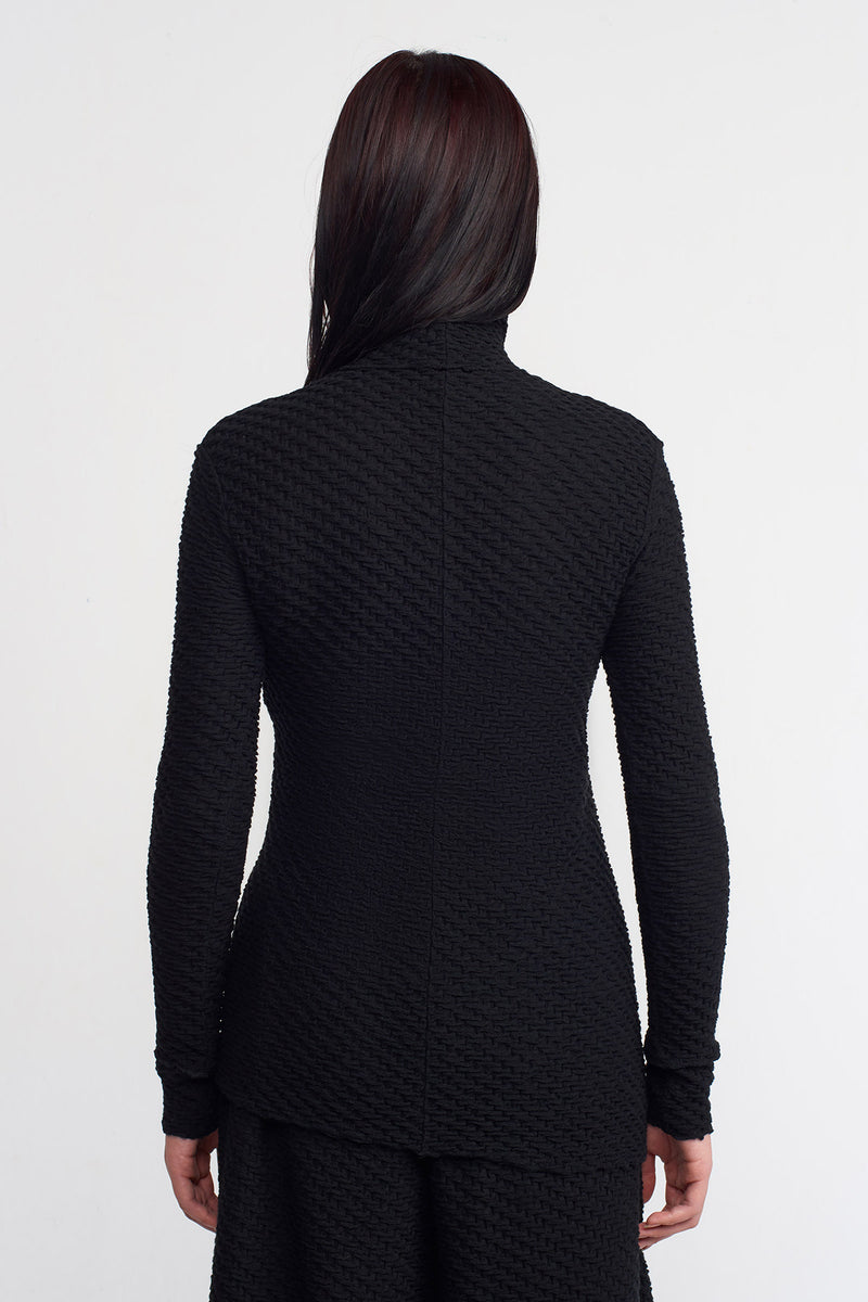 NU Textured Fabric Turtleneck Bodysuit Black
