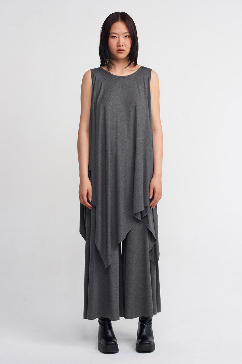 Nu Sleeveless Loose-Fit Jersey Top Dark Grey Melange