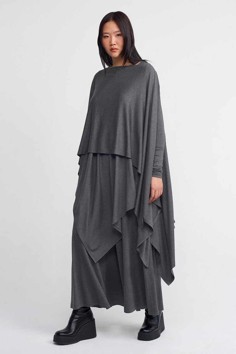 Nu Wide Neck Loose-Fit Jersey Top Dark Grey Melange