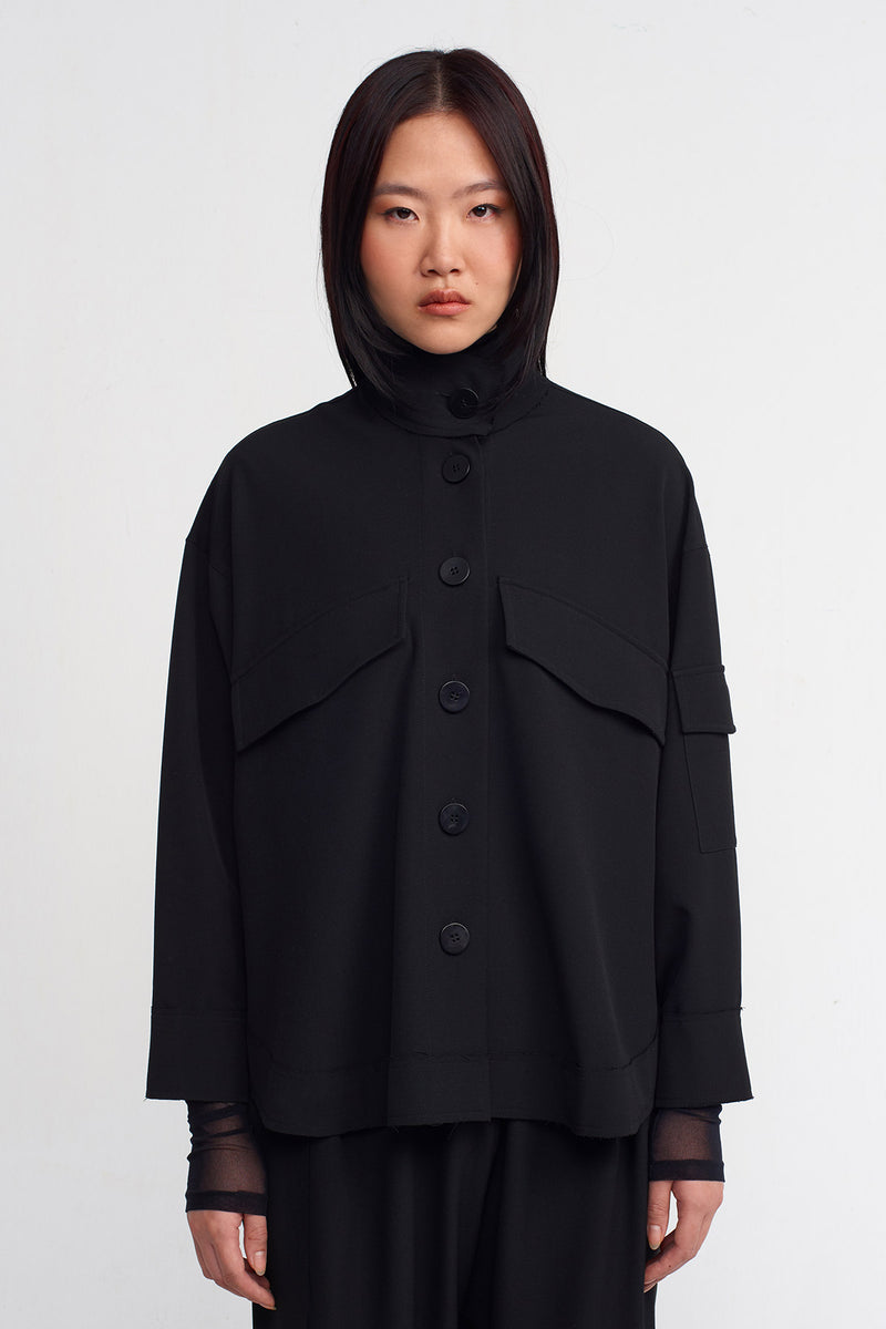 NU Large Button Jersey Shirt Black