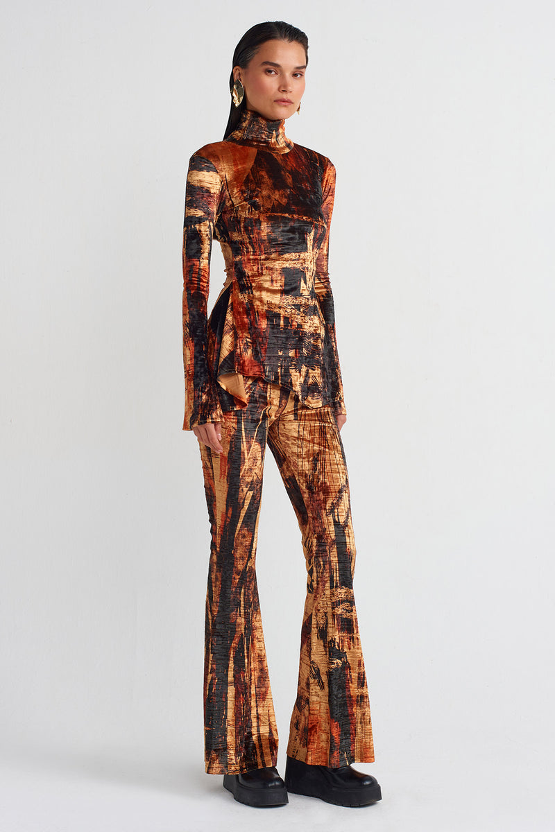 NU Patterned Velvet Blouse Multi Color