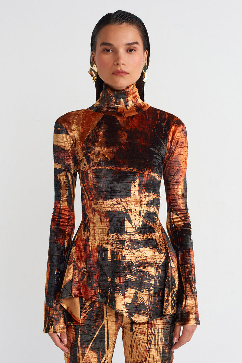 NU Patterned Velvet Blouse Multi Color