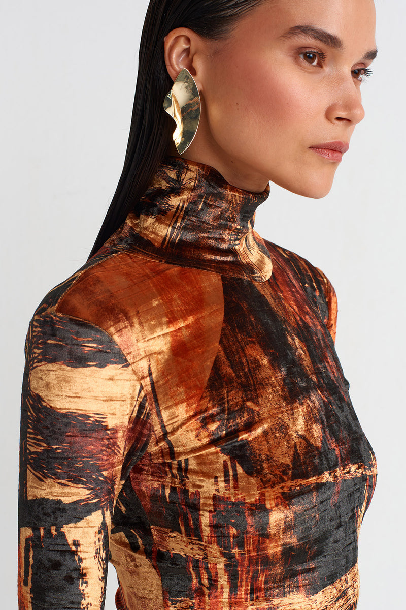 NU Patterned Velvet Blouse Multi Color