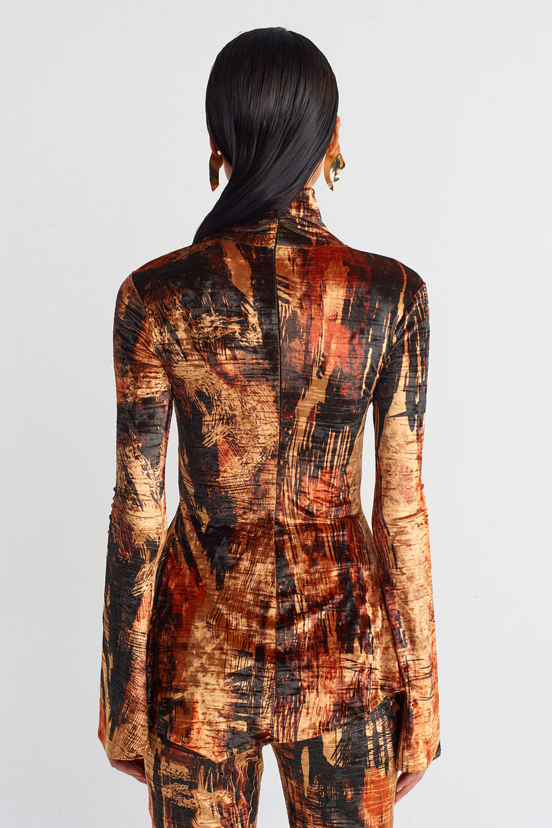 NU Patterned Velvet Blouse Multi Color