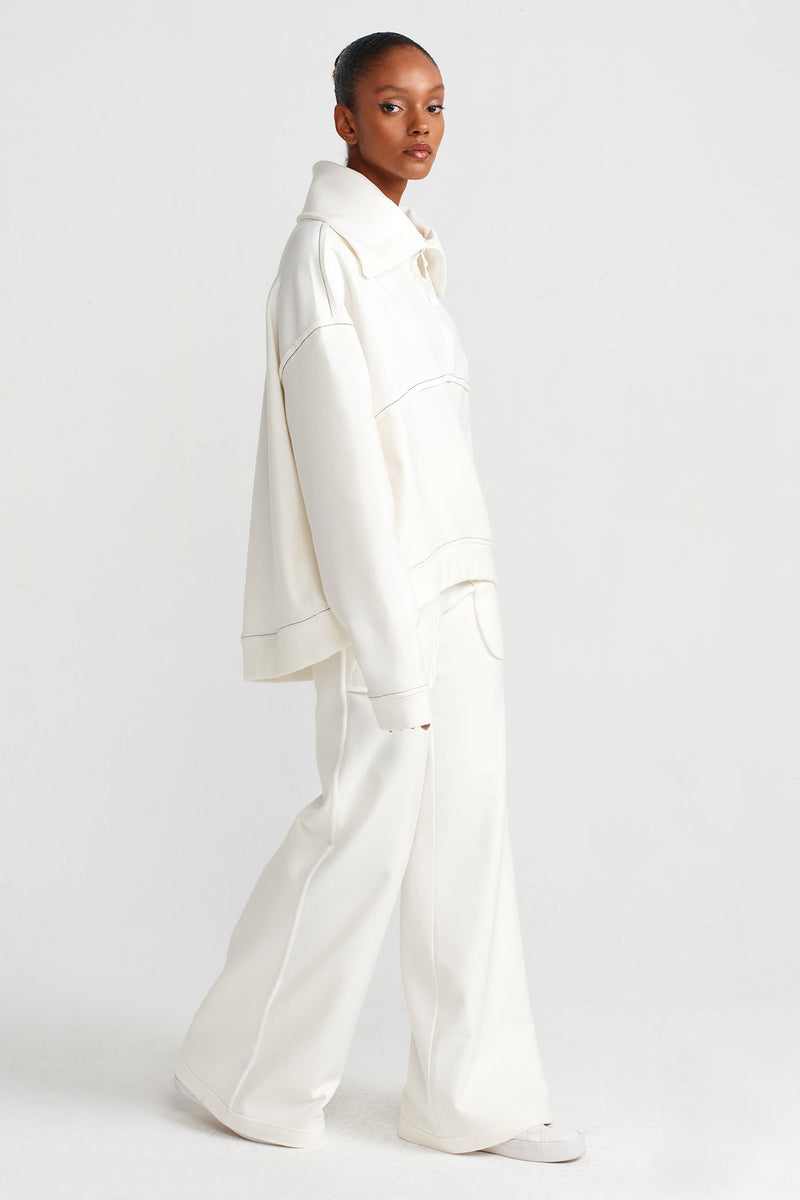 NU Zip Neck Contrast Stitch Sweatshirt White