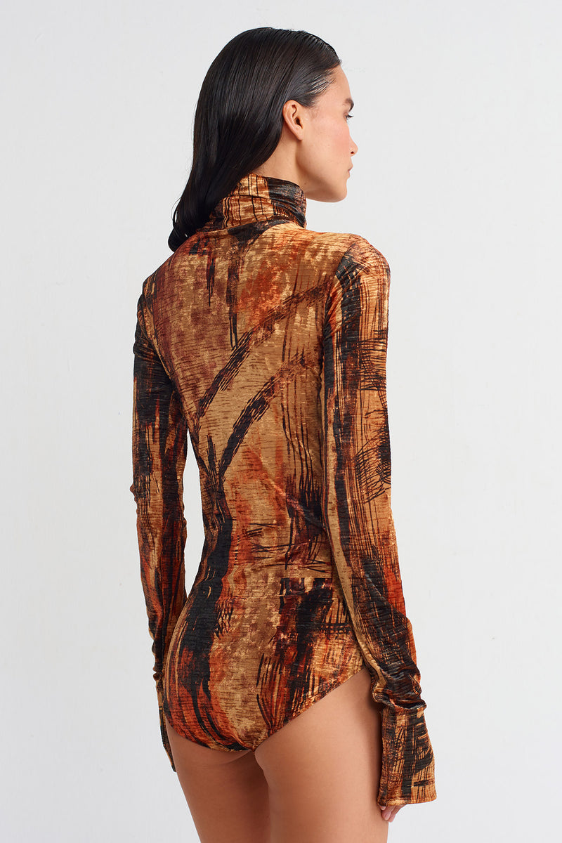 NU Patterned Velvet Bodysuit Multi Color
