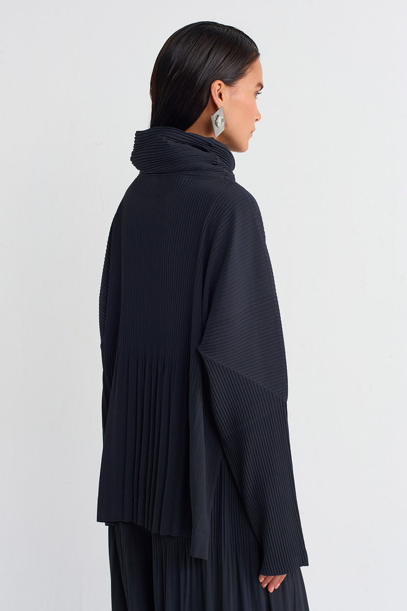 Nu Turtleneck Pleated Blouse Dark Grey