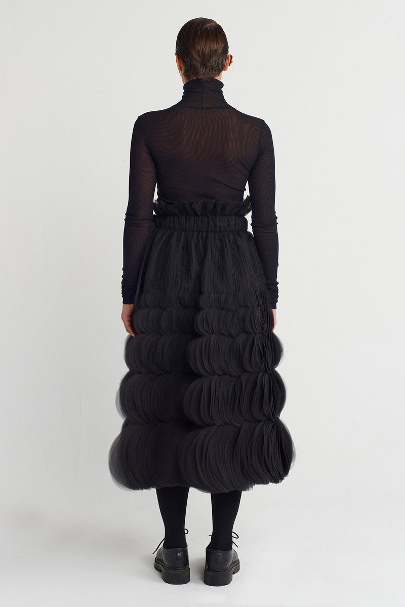 Nu Ruffled Layered Organza Skirt Black