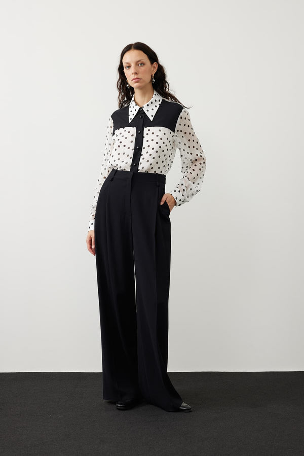 Roman Detailed Waist Wide Trousers Black