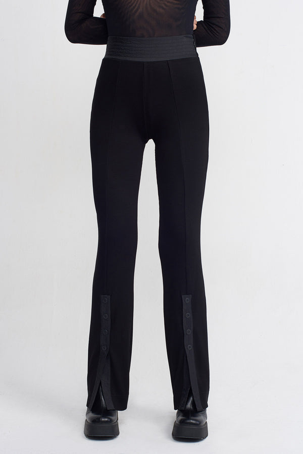 NU Snap Detail Ribbed Trousers Black