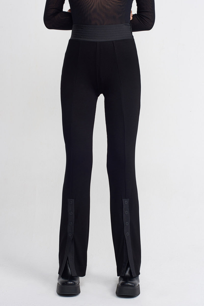 NU Snap Detail Ribbed Trousers Black