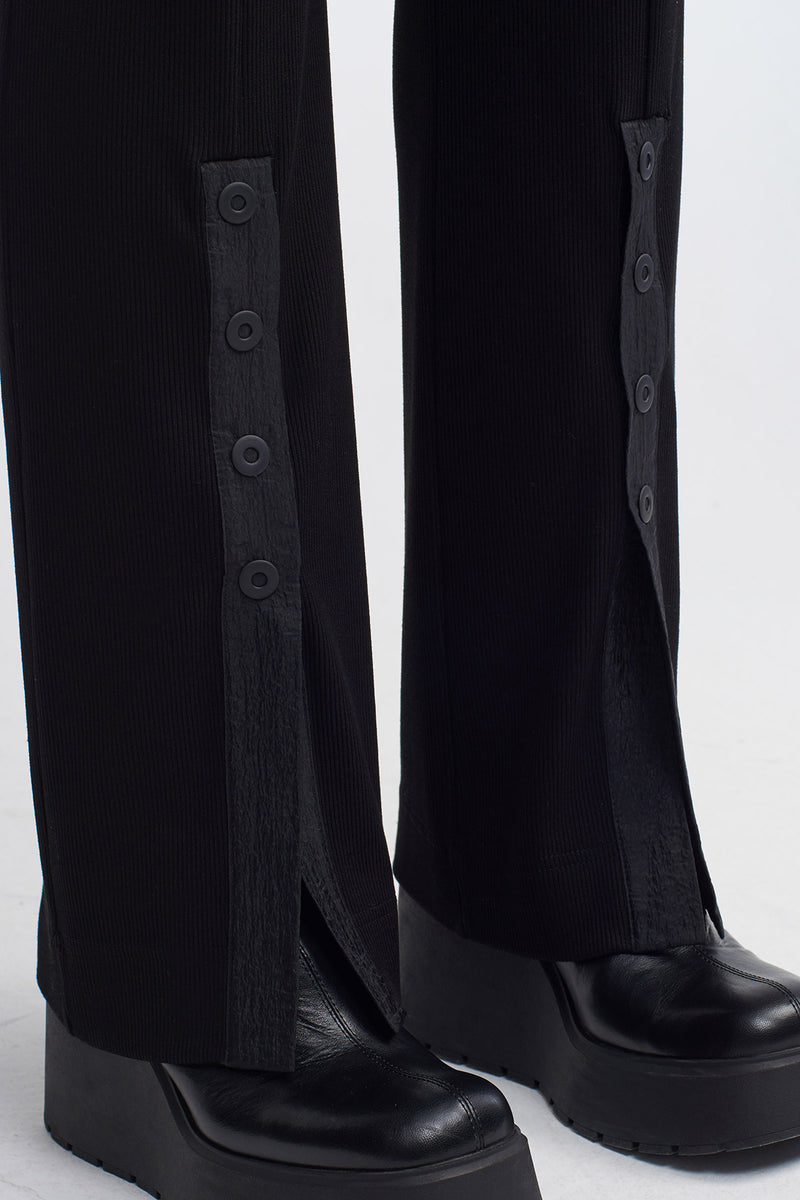 NU Snap Detail Ribbed Trousers Black