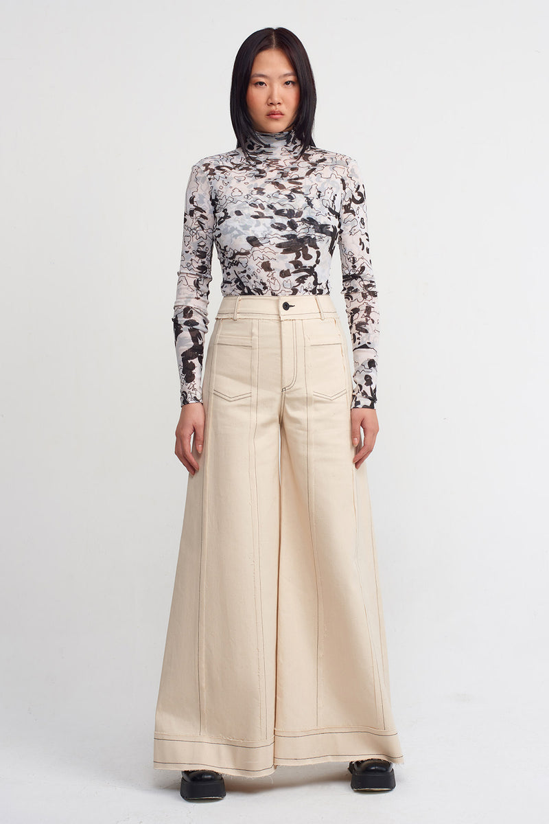 NU Contrast Stitch Denim Trousers Natural