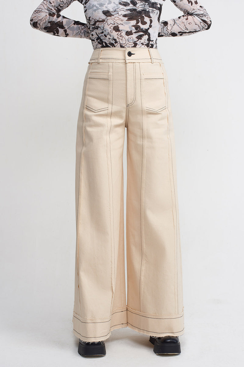 NU Contrast Stitch Denim Trousers Natural