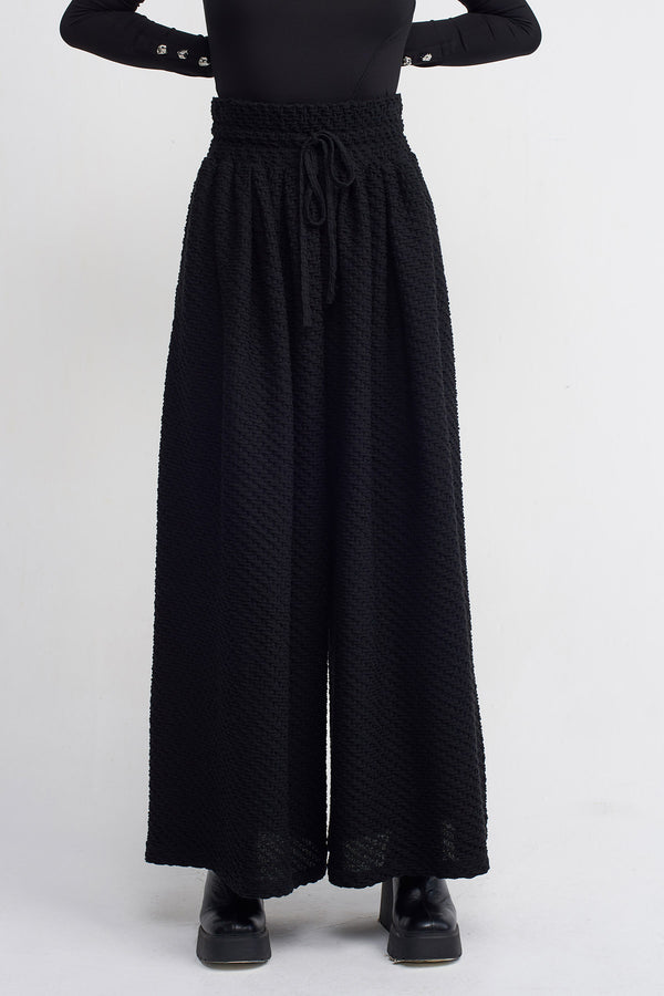NU Textured Fabric Palazzo Pants Black