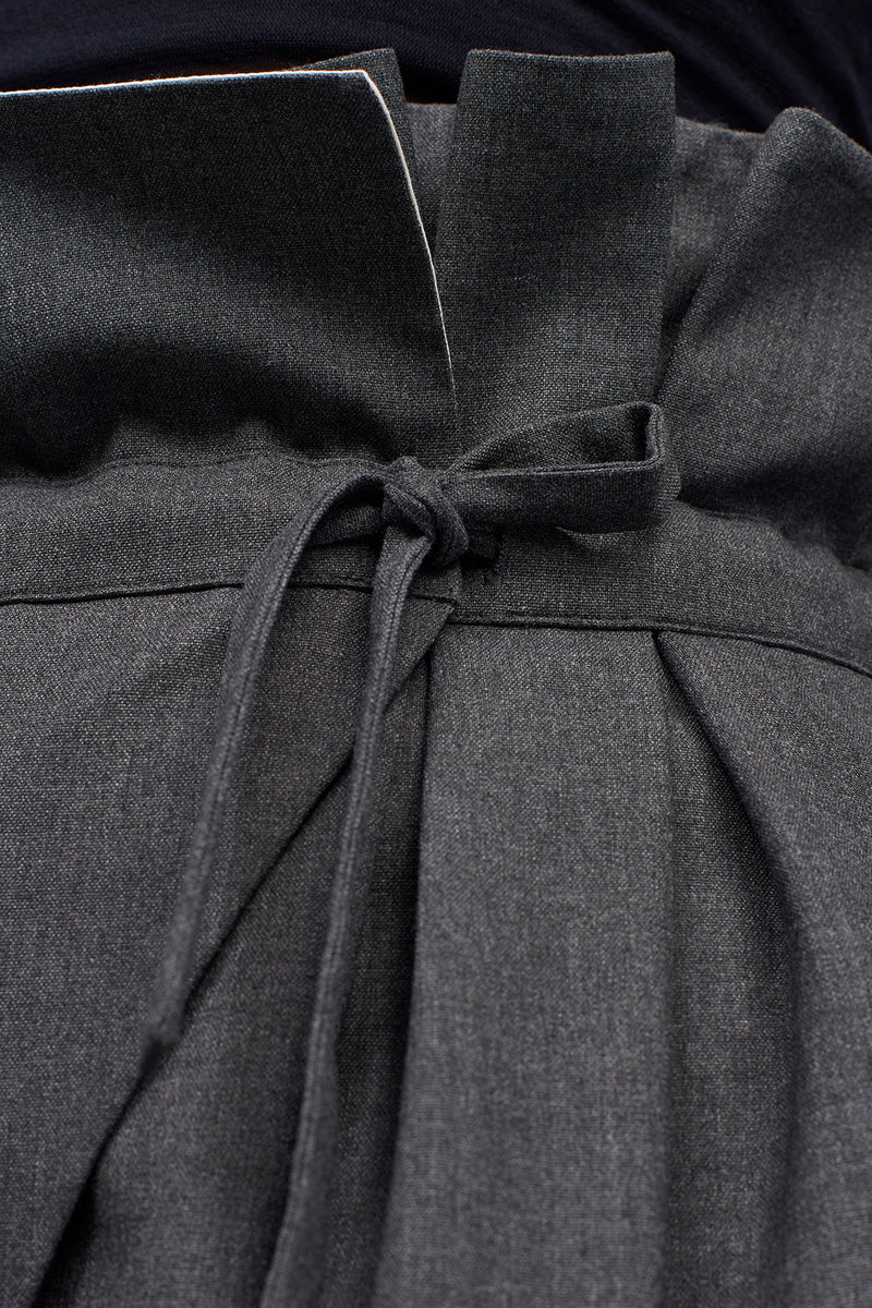 Nu Tie-Waist Palazzo Trousers Dark Grey Melange