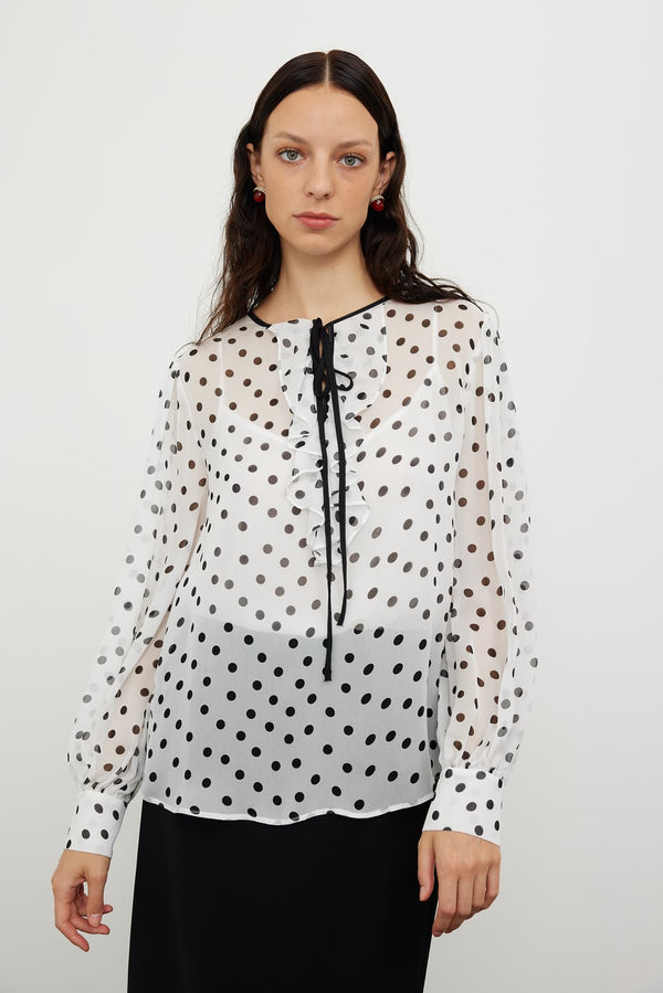 Roman Polka Dots Sheer Blouse Black-White